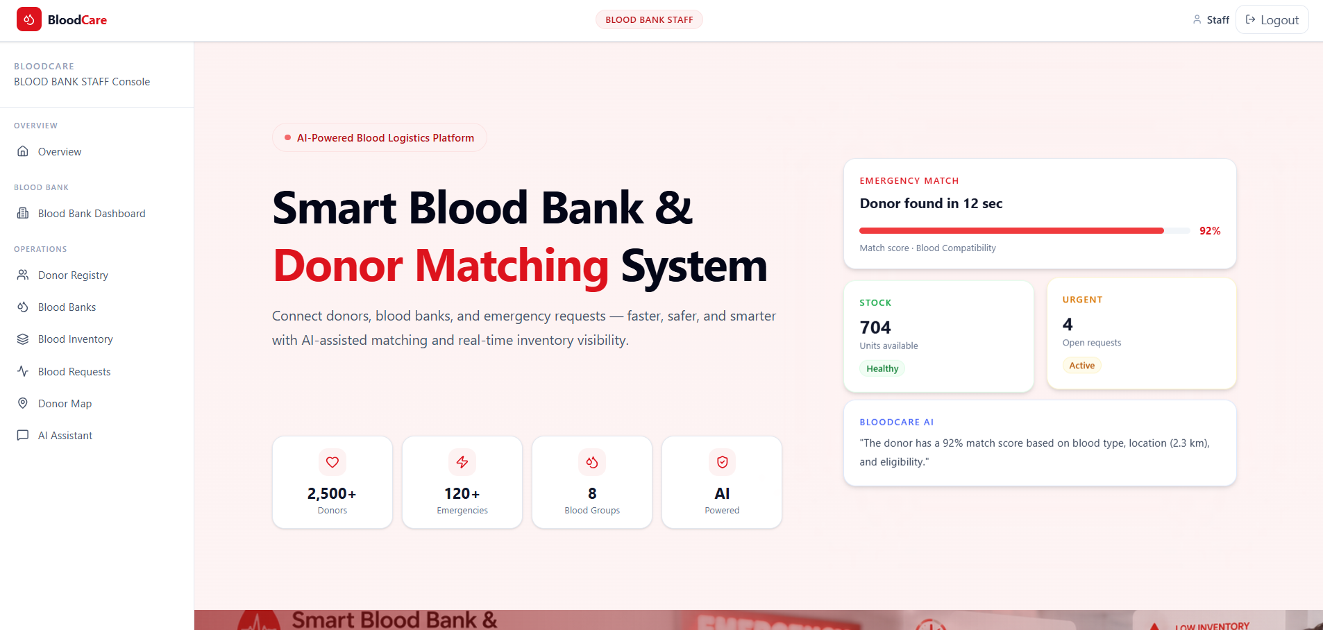 Smart Blood Bank and Donor Matching System screenshot 1